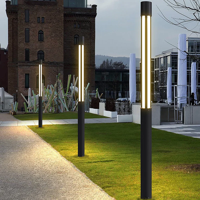 Moderne Außenbereich-Pollerleuchte – Schwarze Zylinderförmige LED-Stehlampen