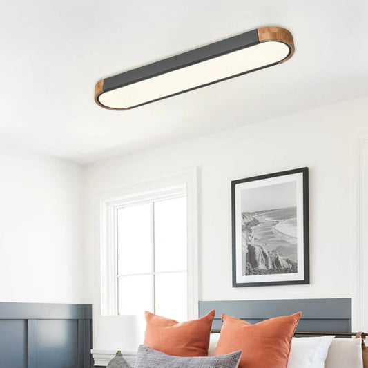 Moderne LED-Deckenleuchte – Flaches Design mit Holz-Akzenten & Gleichmäßige Ausleuchtung