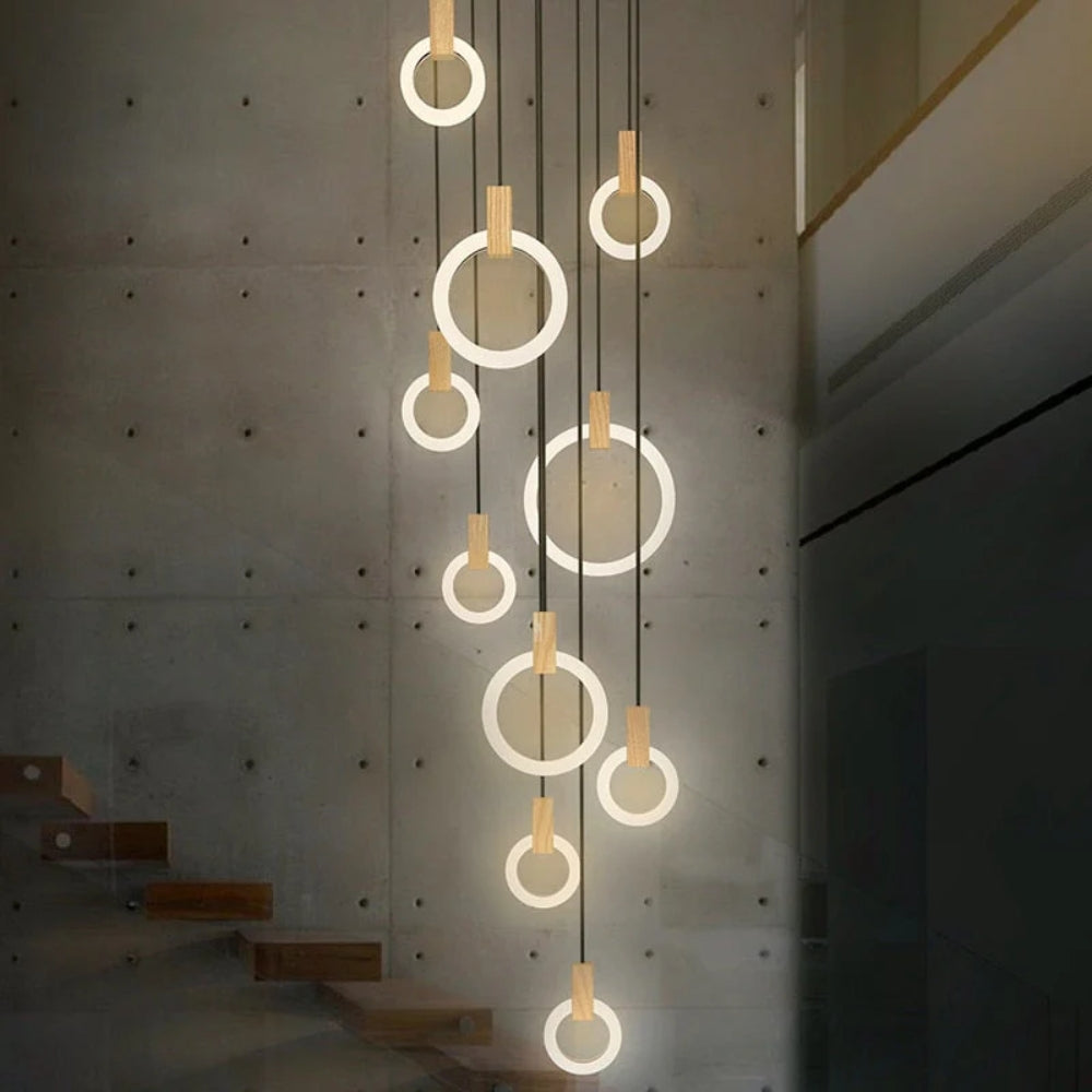 Moderne Treppenhaus-Pendelleuchte - Verstellbare Multi-Ring LED-Beleuchtung