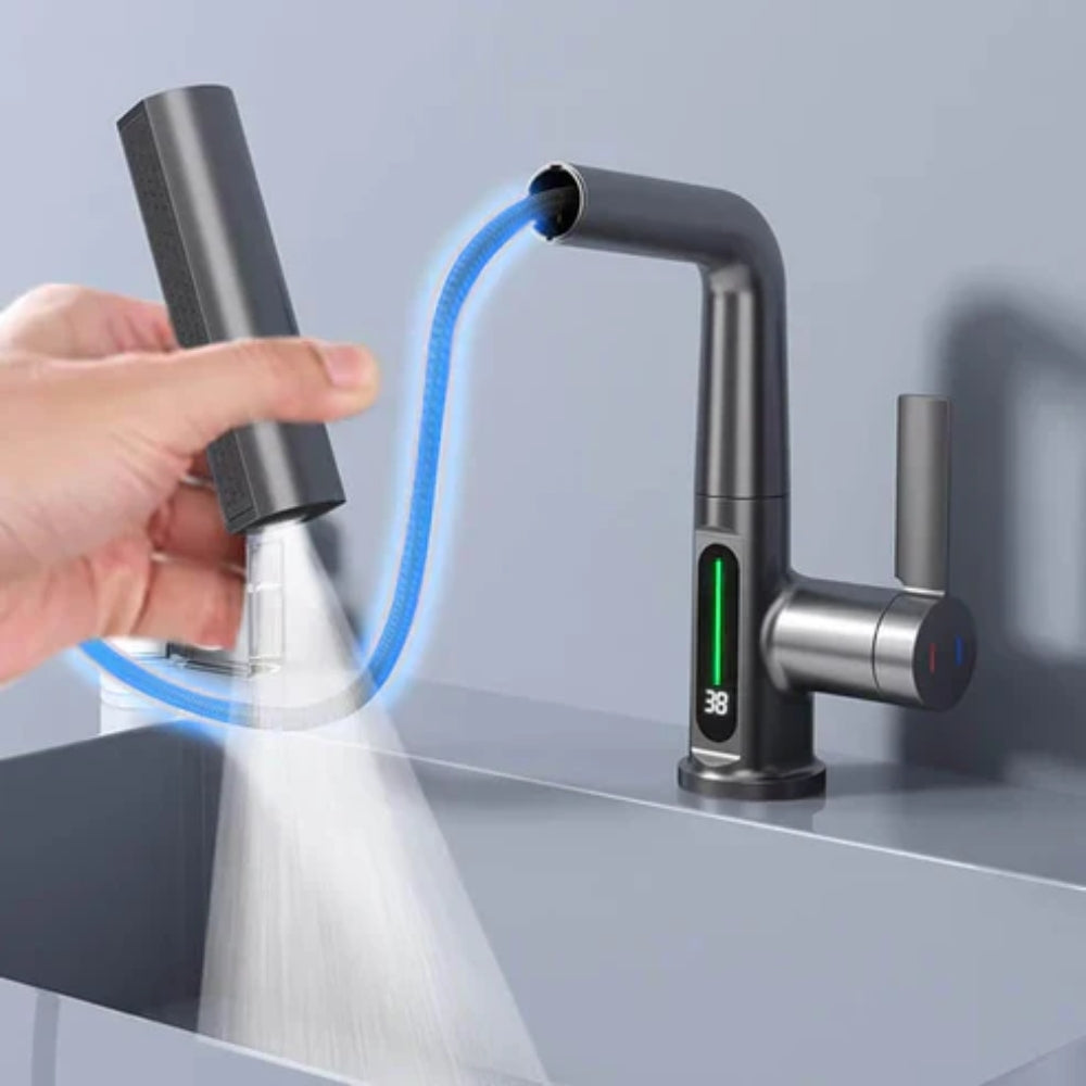 Multifunktionale Küchen- und Badarmatur - ausziehbarer Schlauch mit LED-Anzeige
