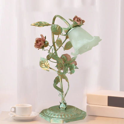 Nachttischlampe mit Blumen-Akzent - Dekorative Beleuchtung mit zwei Lichtoptionen