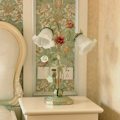 Nachttischlampe mit Blumen-Akzent - Dekorative Beleuchtung mit zwei Lichtoptionen