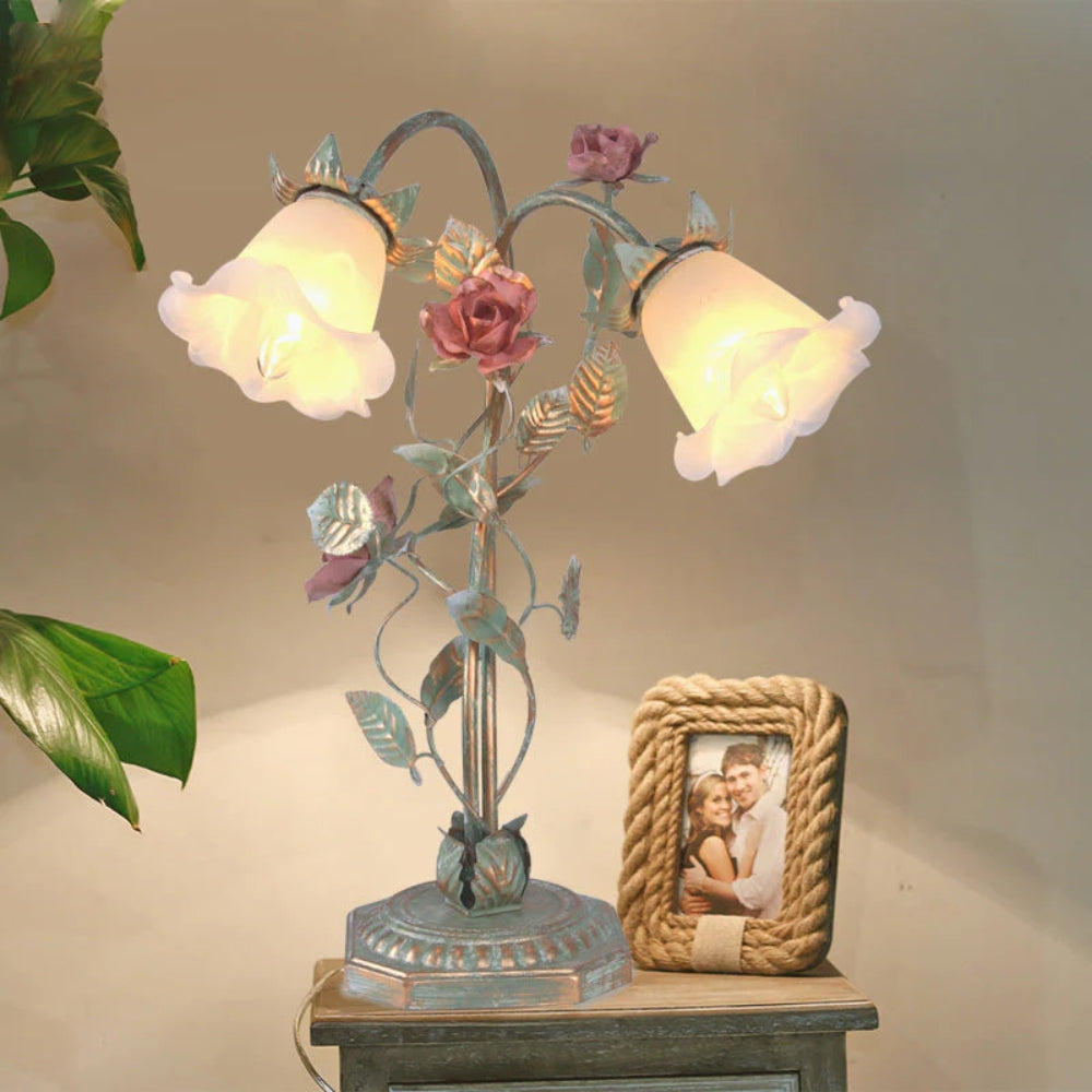 Nachttischlampe mit Blumen-Akzent - Dekorative Beleuchtung mit zwei Lichtoptionen