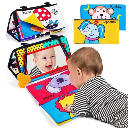 Neugeborenes Entwicklungsspielzeug - Knitterbuch, Spiegel und Formen in einem für Baby