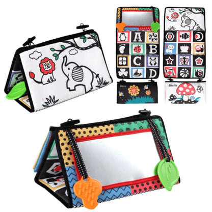 Neugeborenes Entwicklungsspielzeug - Knitterbuch, Spiegel und Formen in einem für Baby