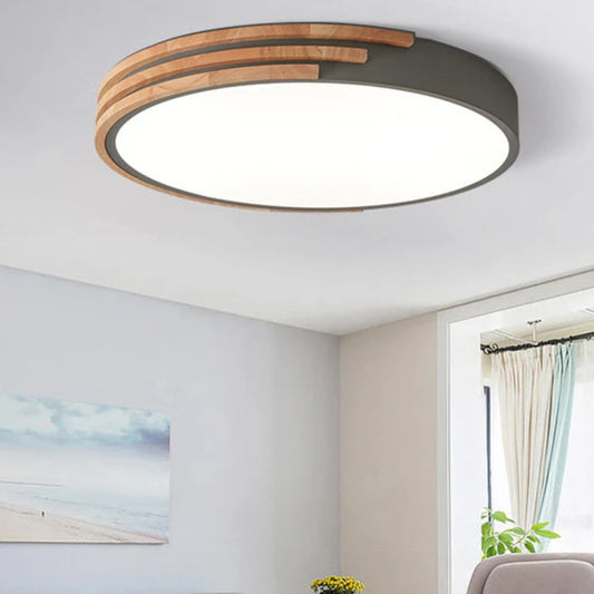 Nordische Runde LED-Deckenleuchte – Holzrahmen mit Dreifarbigen Optionen