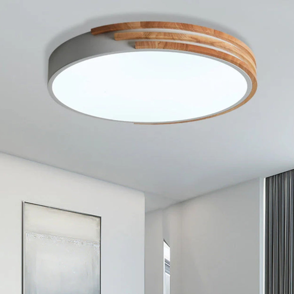 Nordische Runde LED-Deckenleuchte – Holzrahmen mit Dreifarbigen Optionen