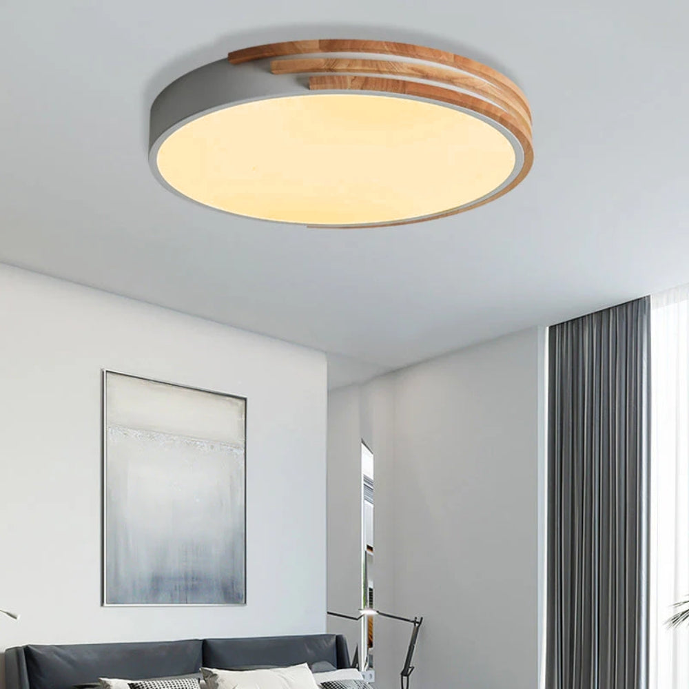 Nordische Runde LED-Deckenleuchte – Holzrahmen mit Dreifarbigen Optionen