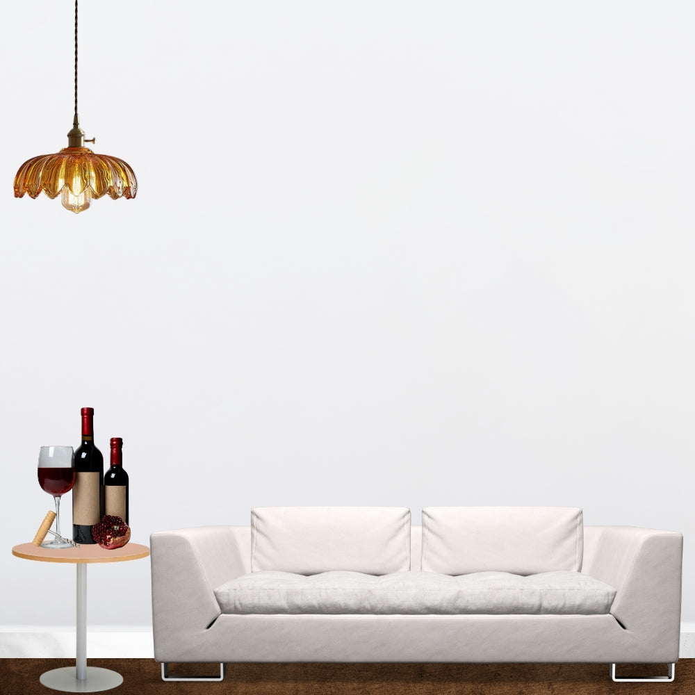 Pendelleuchte in Blumenform - Einzelne Hängelampe mit gewelltem Glasschirm