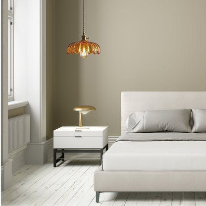 Pendelleuchte in Blumenform - Einzelne Hängelampe mit gewelltem Glasschirm