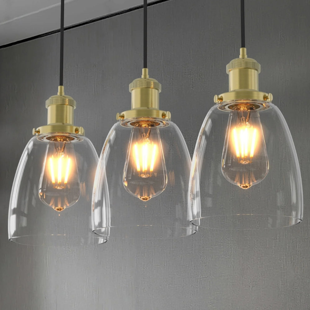 3er packen Pendelleuchten im Weinstil - Glasschirme mit dimmbaren LED-Lampen