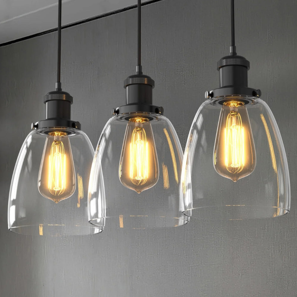 3er packen Pendelleuchten im Weinstil - Glasschirme mit dimmbaren LED-Lampen