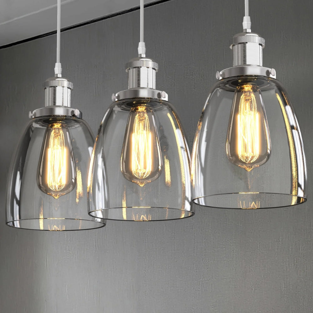 3er packen Pendelleuchten im Weinstil - Glasschirme mit dimmbaren LED-Lampen