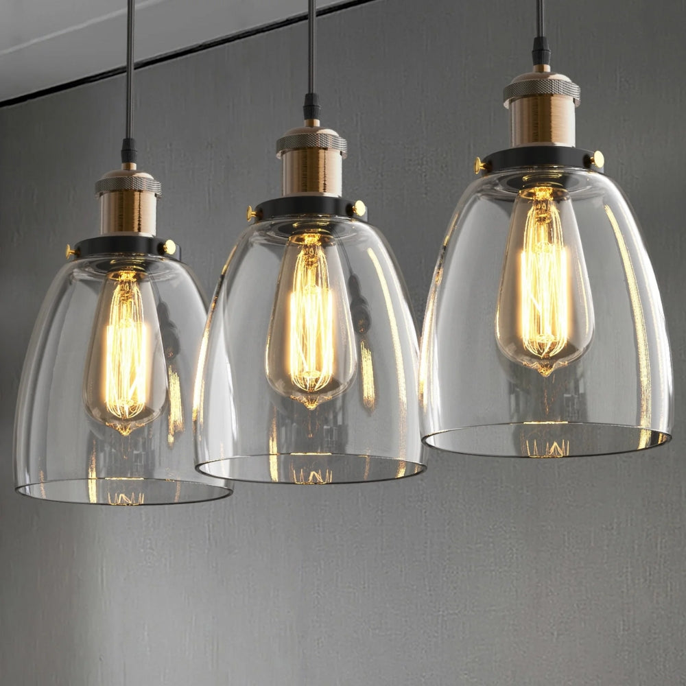 3er packen Pendelleuchten im Weinstil - Glasschirme mit dimmbaren LED-Lampen