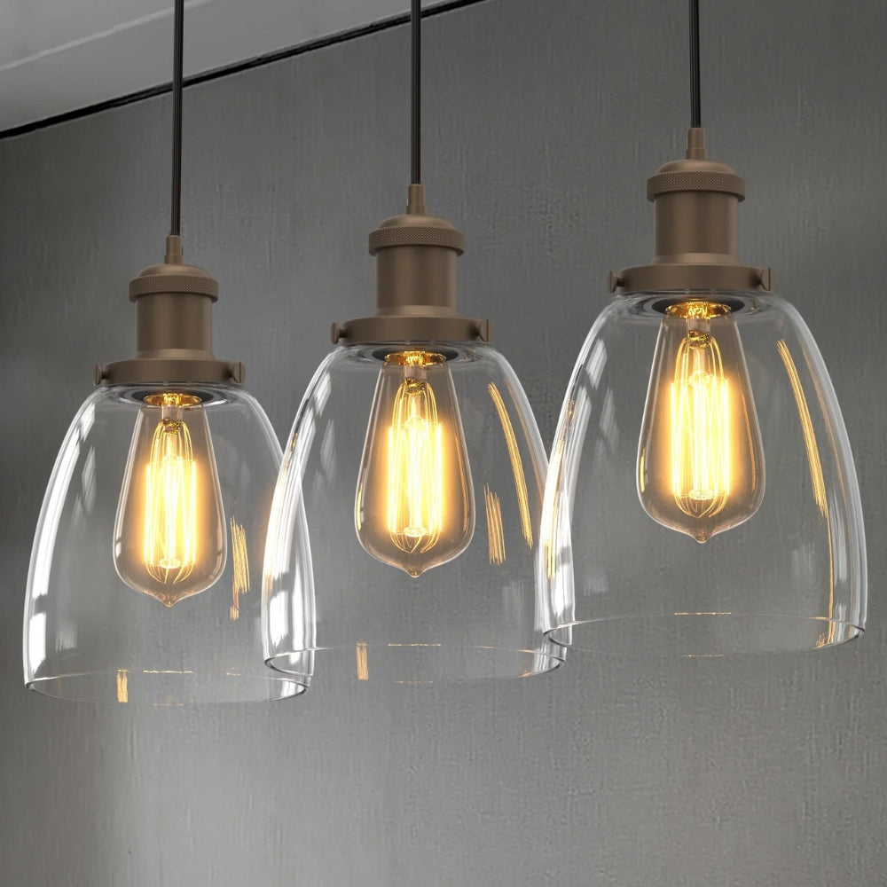 3er packen Pendelleuchten im Weinstil - Glasschirme mit dimmbaren LED-Lampen