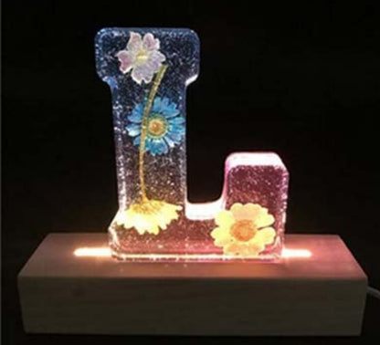 Personalisierte Brief Nachtlicht - getrocknete Blume LED-Tischlampe