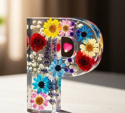 Personalisierte Brief Nachtlicht - getrocknete Blume LED-Tischlampe