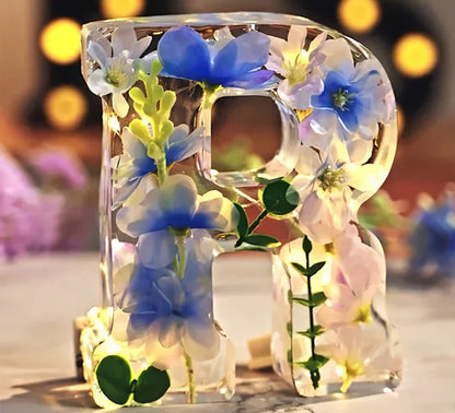 Personalisierte Brief Nachtlicht - getrocknete Blume LED-Tischlampe