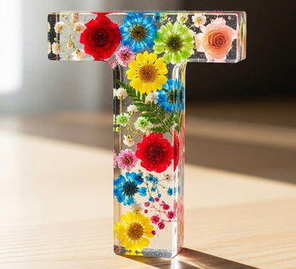 Personalisierte Brief Nachtlicht - getrocknete Blume LED-Tischlampe