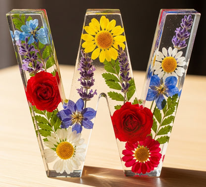 Personalisierte Brief Nachtlicht - getrocknete Blume LED-Tischlampe