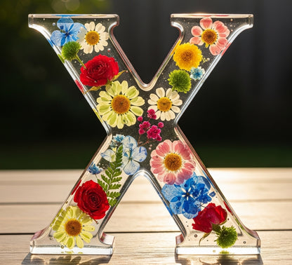 Personalisierte Brief Nachtlicht - getrocknete Blume LED-Tischlampe