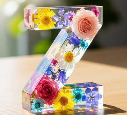 Personalisierte Brief Nachtlicht - getrocknete Blume LED-Tischlampe