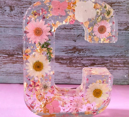 Personalisierte Brief Nachtlicht - getrocknete Blume LED-Tischlampe