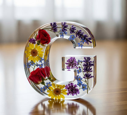 Personalisierte Brief Nachtlicht - getrocknete Blume LED-Tischlampe