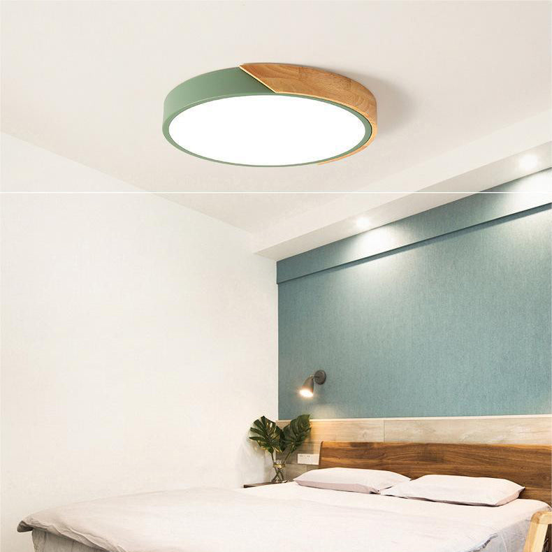 Kreisförmige LED Deckenleuchte aus Holz für Schlafzimmer und Wohnzimmer