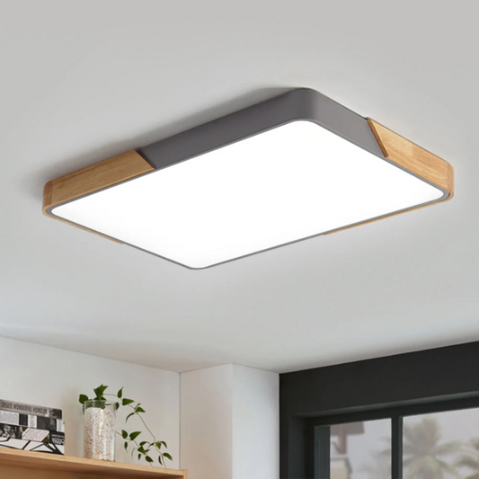 Rechteckige Deckenbündige Leuchte – LED-Panel mit Holz-Akzenten