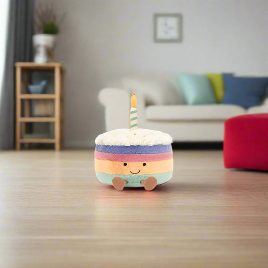 Regenbogen Geburtstagskuchen Plüschtier - weich und bunt für Kinder