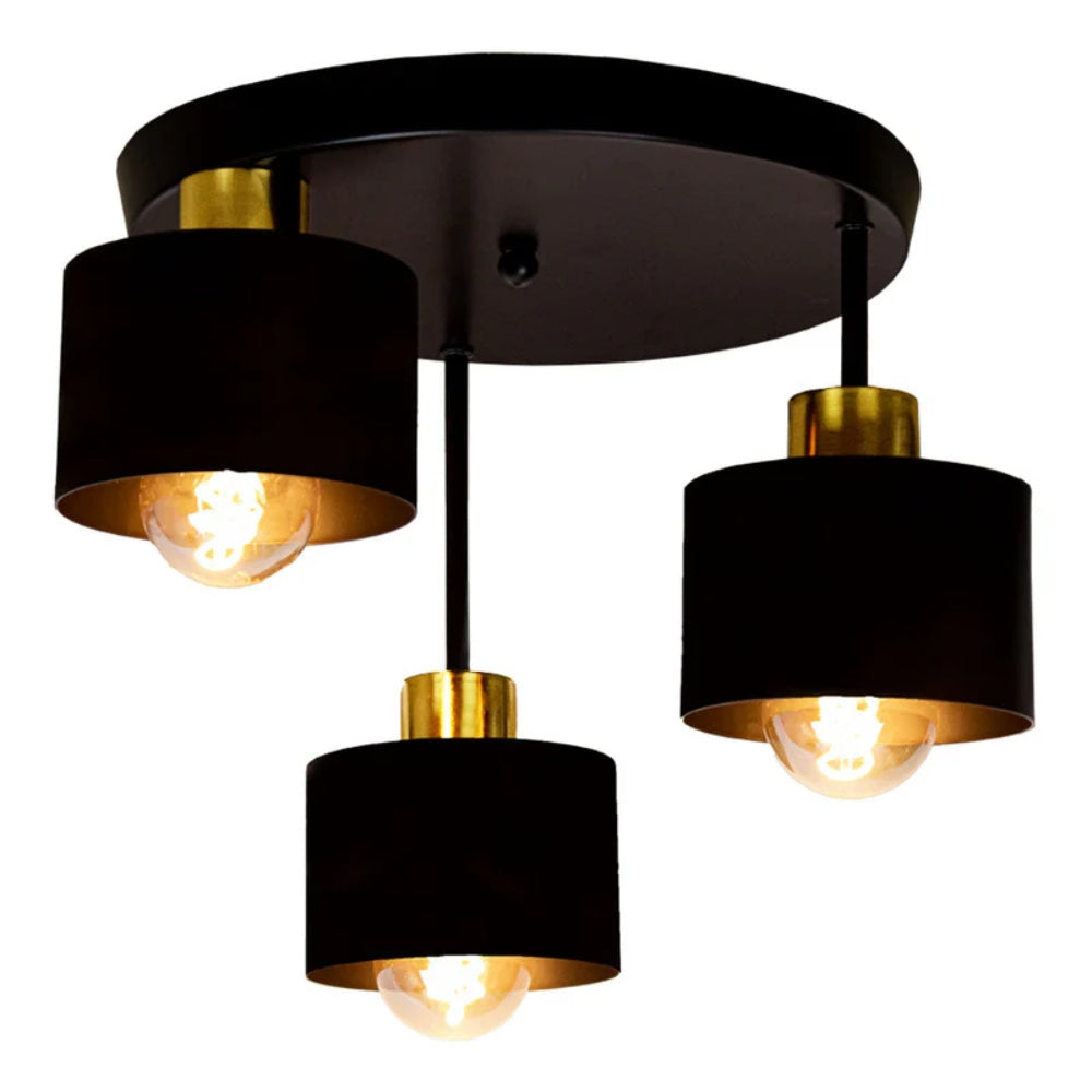 Schwarz & Gold 3-Wege-Deckenleuchte - Moderne LED-kompatible Leuchte