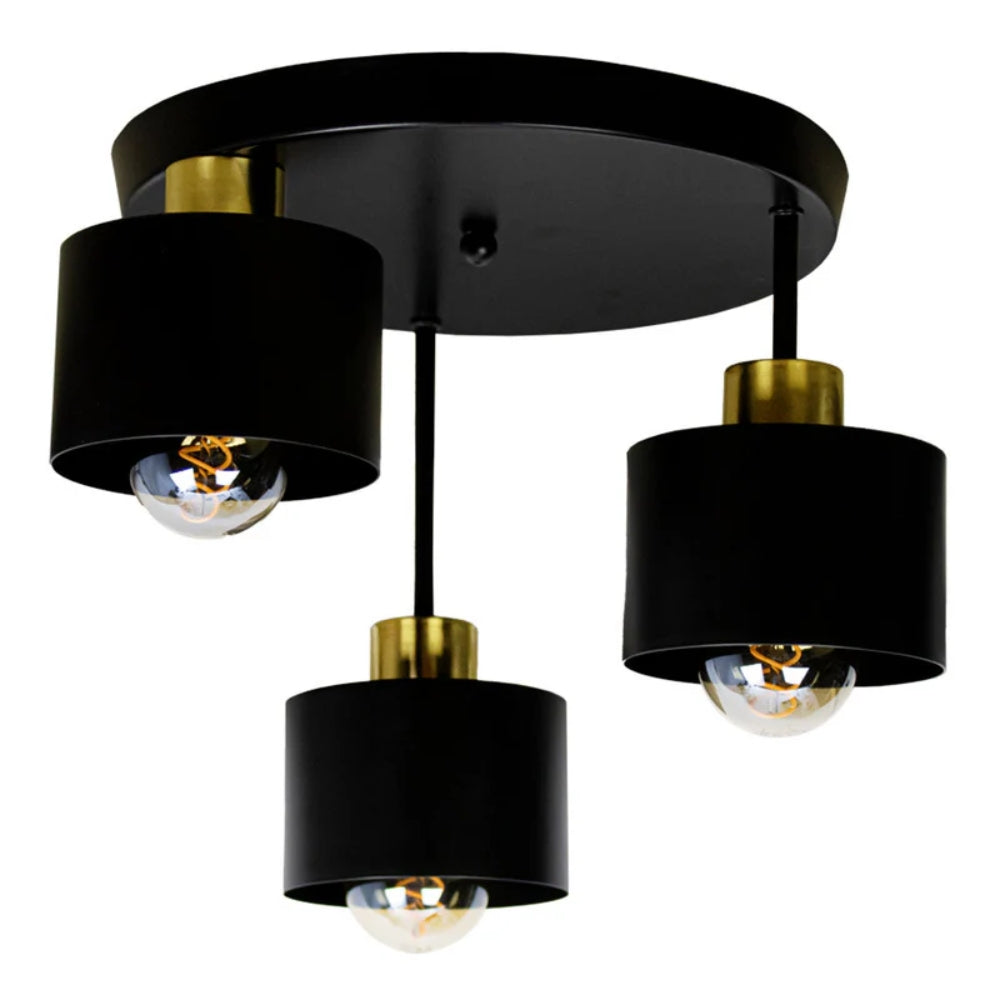 Schwarz & Gold 3-Wege-Deckenleuchte - Moderne LED-kompatible Leuchte