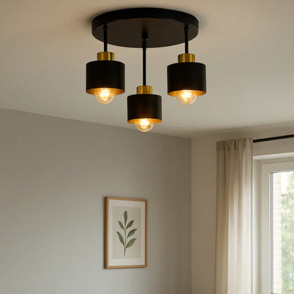 Schwarz & Gold 3-Wege-Deckenleuchte - Moderne LED-kompatible Leuchte