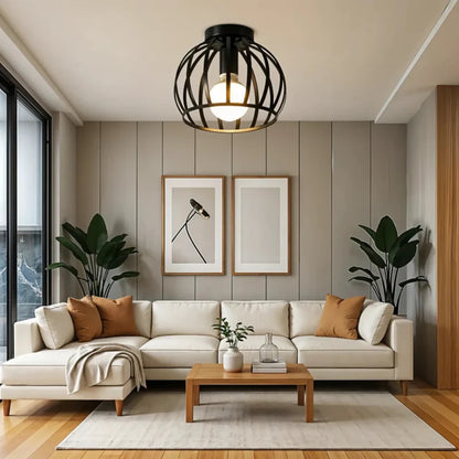 Schwarze Deckenleuchte – Warmweißes Umgebungslicht mit Offenem Käfigdesign