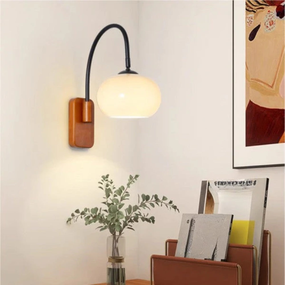 Schwenkbare Glas-Wandleuchte – Kaki-Farbener Schirm Mit Verstellbarem Design