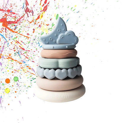 Stapeln Turm - Weiche, stapelbare Ringe mit Mond- und Wolkenaufsatz für Babys