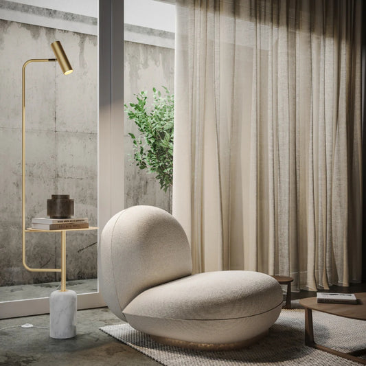 Stehlampe mit Integriertem Tisch – Marmoroptik