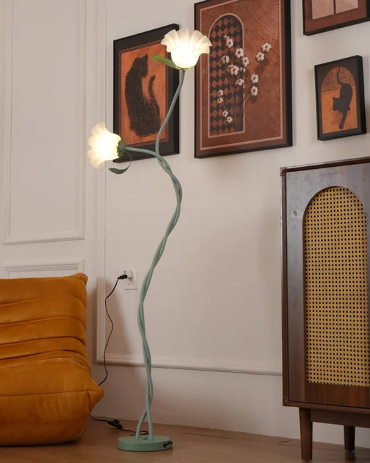 Stehlampe mit Tulpenförmigem Schirm – Grünes Finish