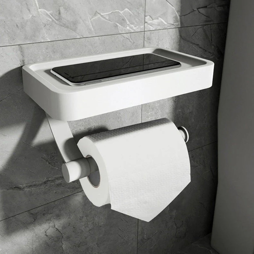 Toilettenpapierhalter mit Ablage - bohrerlose Wandmontage