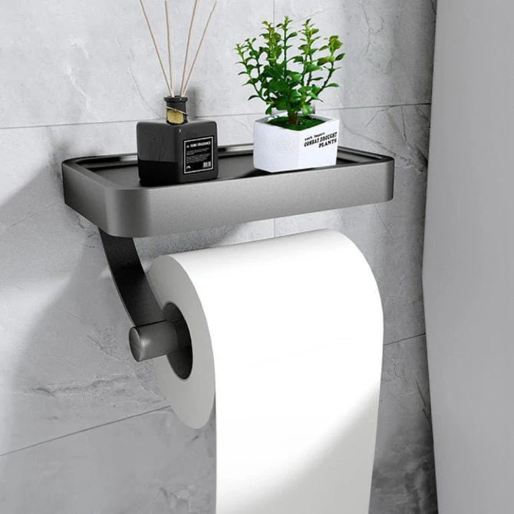 Toilettenpapierhalter mit Ablage - bohrerlose Wandmontage