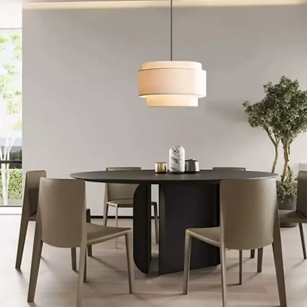 Trommel-Pendelleuchte - Geschichteter Stoffschirm mit Diffusor