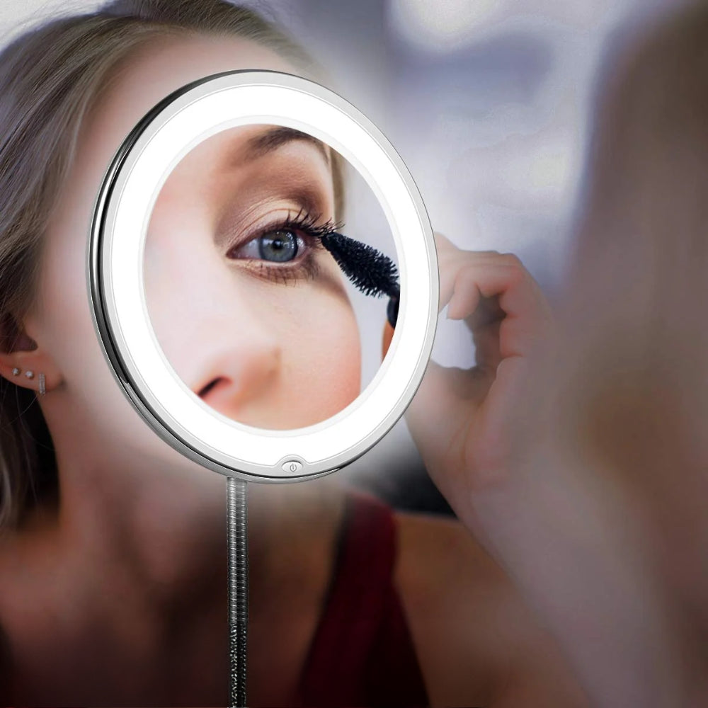 360° LED Schminke Spiegel - flexibler Schwanenhals und 10-facher Vergrößern