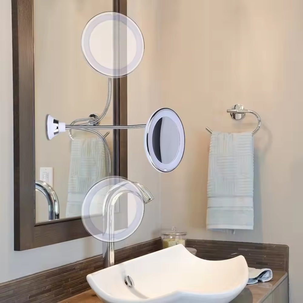 360° LED Schminke Spiegel - flexibler Schwanenhals und 10-facher Vergrößern