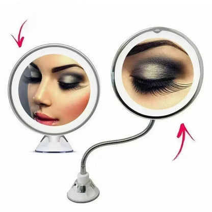 360° LED Schminke Spiegel - flexibler Schwanenhals und 10-facher Vergrößern