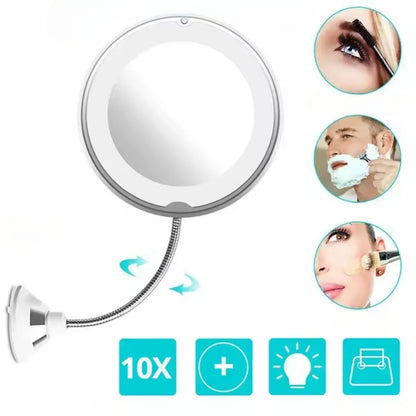 360° LED Schminke Spiegel - flexibler Schwanenhals und 10-facher Vergrößern