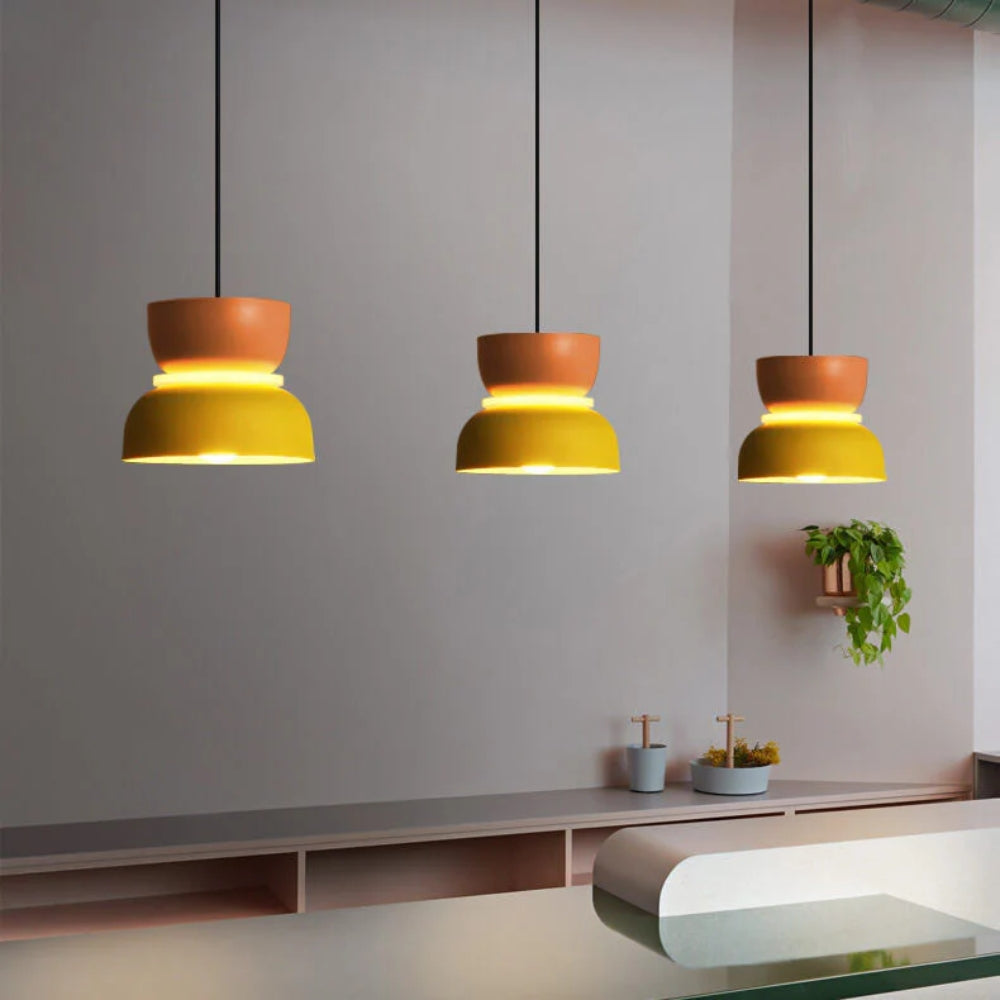 Verspielte Color-Block-Pendelleuchte – Moderne Café-Hängeleuchte