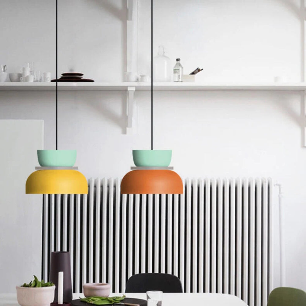 Verspielte Color-Block-Pendelleuchte – Moderne Café-Hängeleuchte