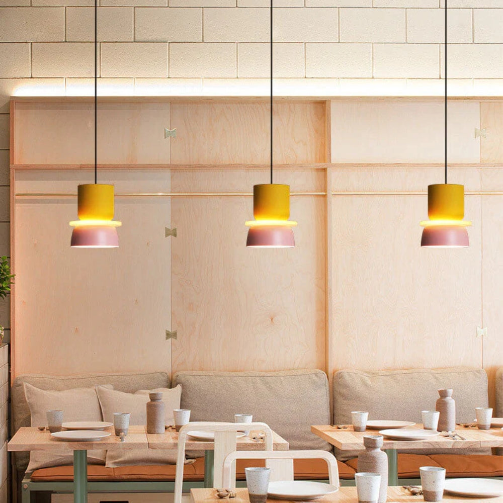 Verspielte Color-Block-Pendelleuchte – Moderne Café-Hängeleuchte