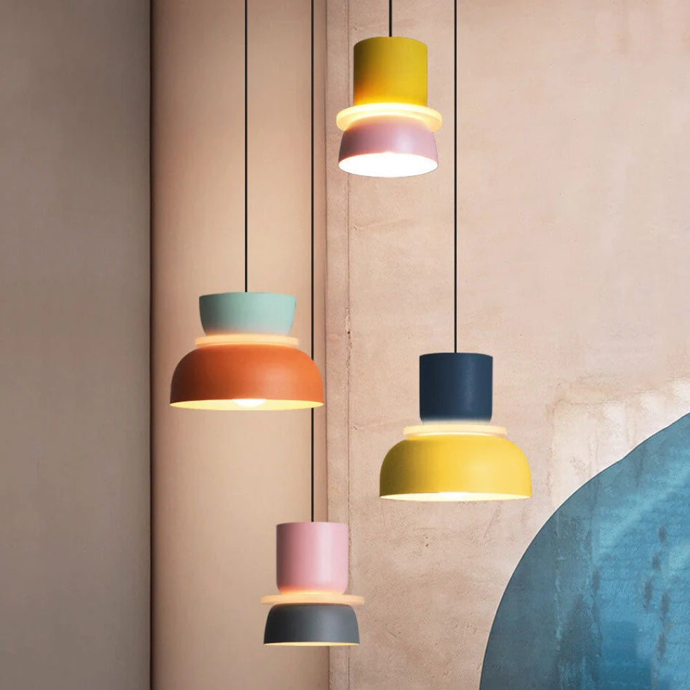 Verspielte Color-Block-Pendelleuchte – Moderne Café-Hängeleuchte